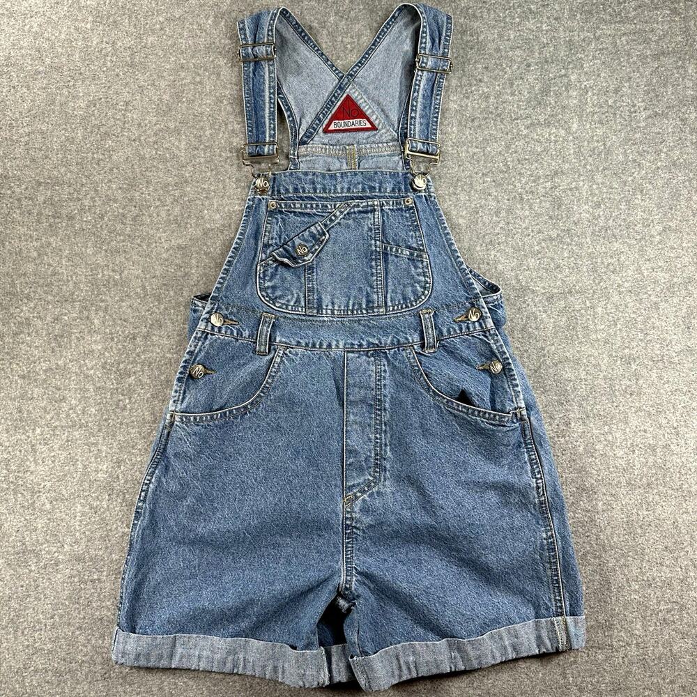 Vintage No Boundaries Denim Shortalls Womens Overalls Shorts 90s Y2K Baggy